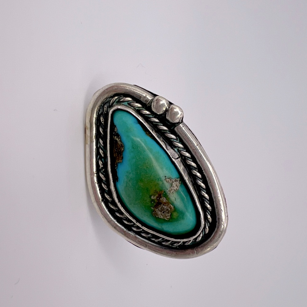 Large Blue / Green Turquoise Sterling Silver 925 Ring, Size 6.25 - Picture 2 of 5